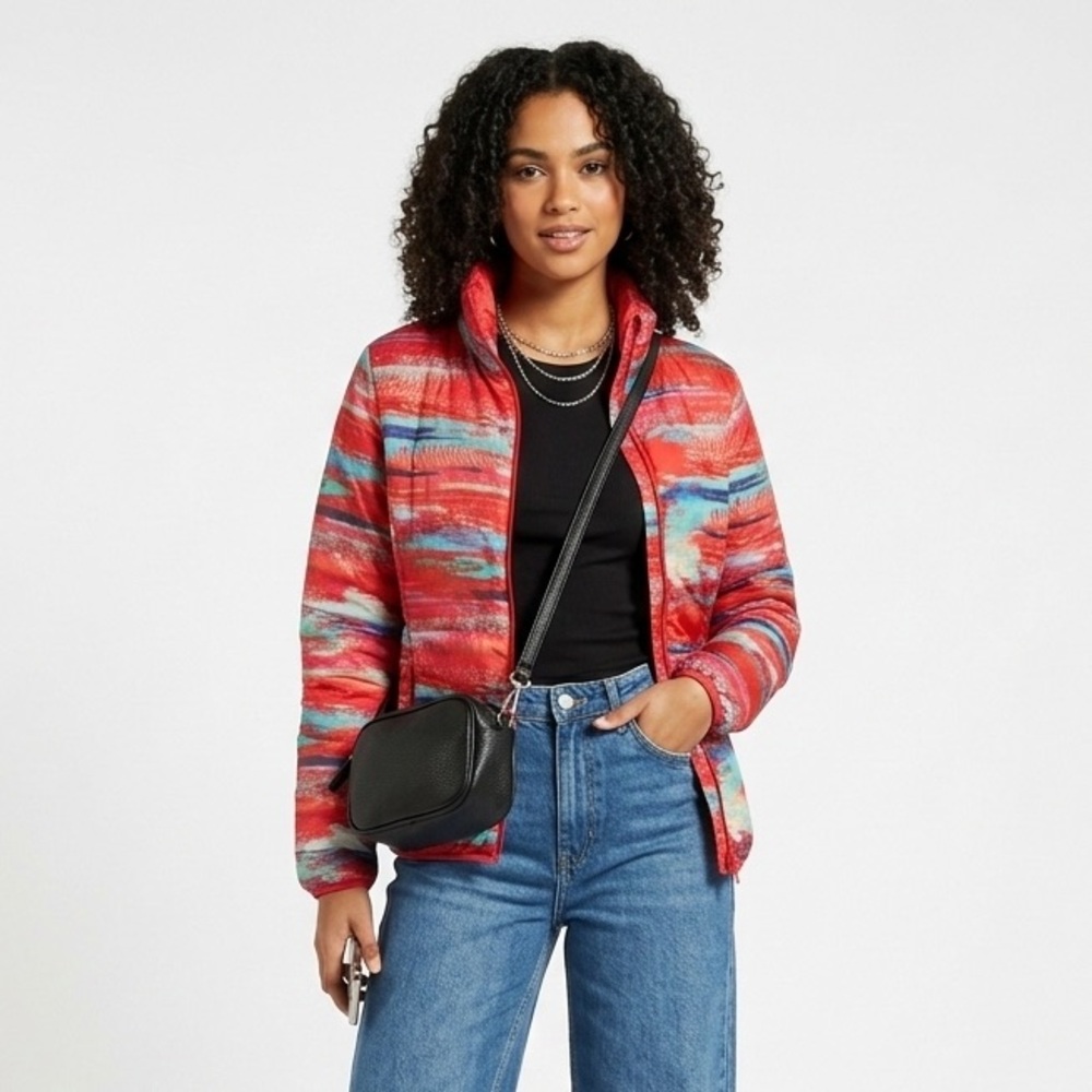 No Label Bright Red Reversible Quilted Puffer Jacket Women’s XL